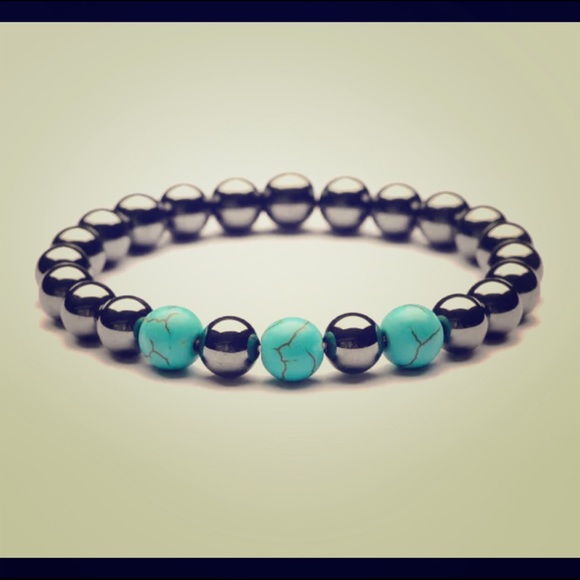 Hematite Turquoise 8mm Bracelet Grounding Balance - Picture 4 of 9